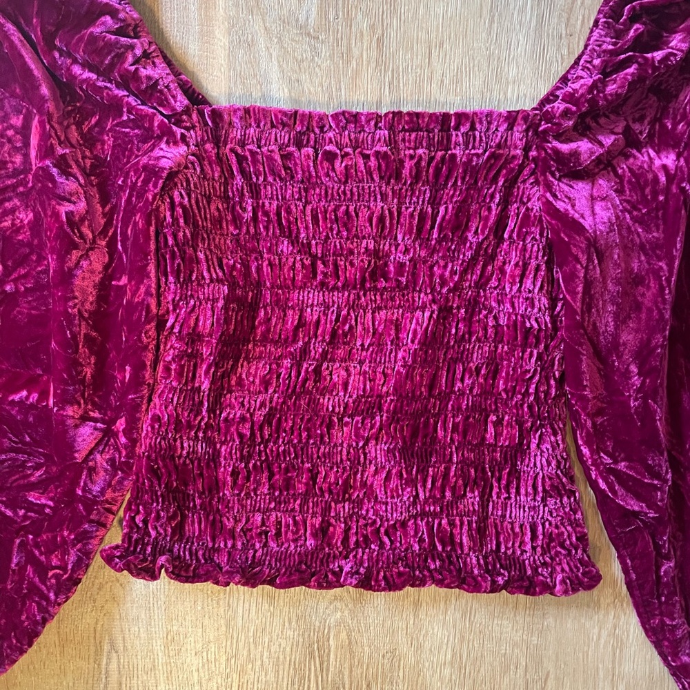 Anthropologie Puff Sleeve Velvet Blouse - Picture 7 of 11